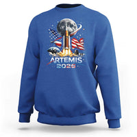 Patriotic 2026 Lunar Orbit Mission Rocket Launch Sweatshirt American Flag n Moon Patriotic Space Astronomy Enthusiasts TS02