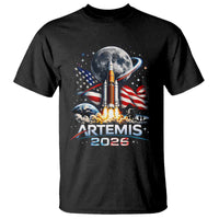 Patriotic 2026 Lunar Orbit Mission Rocket Launch T Shirt American Flag n Moon Patriotic Space Astronomy Enthusiasts TS02