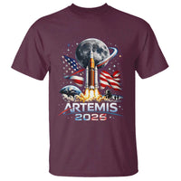 Patriotic 2026 Lunar Orbit Mission Rocket Launch T Shirt American Flag n Moon Patriotic Space Astronomy Enthusiasts TS02