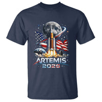 Patriotic 2026 Lunar Orbit Mission Rocket Launch T Shirt American Flag n Moon Patriotic Space Astronomy Enthusiasts TS02