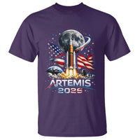 Patriotic 2026 Lunar Orbit Mission Rocket Launch T Shirt American Flag n Moon Patriotic Space Astronomy Enthusiasts TS02