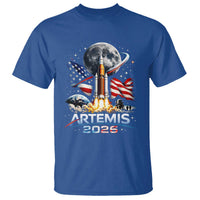 Patriotic 2026 Lunar Orbit Mission Rocket Launch T Shirt American Flag n Moon Patriotic Space Astronomy Enthusiasts TS02