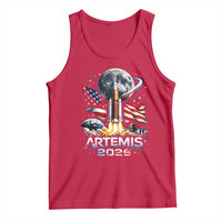 Patriotic 2026 Lunar Orbit Mission Rocket Launch Tank Top American Flag n Moon Patriotic Space Astronomy Enthusiasts TS02