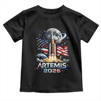 Patriotic 2026 Lunar Orbit Mission Rocket Launch Toddler T Shirt American Flag n Moon Patriotic Space Astronomy Enthusiasts TS02
