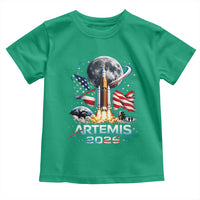 Patriotic 2026 Lunar Orbit Mission Rocket Launch Toddler T Shirt American Flag n Moon Patriotic Space Astronomy Enthusiasts TS02