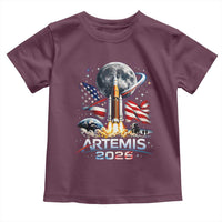 Patriotic 2026 Lunar Orbit Mission Rocket Launch Toddler T Shirt American Flag n Moon Patriotic Space Astronomy Enthusiasts TS02