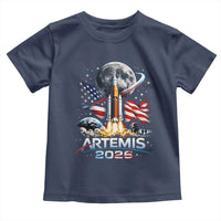 Patriotic 2026 Lunar Orbit Mission Rocket Launch Toddler T Shirt American Flag n Moon Patriotic Space Astronomy Enthusiasts TS02