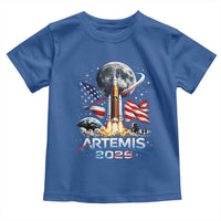 Patriotic 2026 Lunar Orbit Mission Rocket Launch Toddler T Shirt American Flag n Moon Patriotic Space Astronomy Enthusiasts TS02