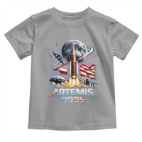 Patriotic 2026 Lunar Orbit Mission Rocket Launch Toddler T Shirt American Flag n Moon Patriotic Space Astronomy Enthusiasts TS02