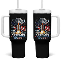 Patriotic 2026 Lunar Orbit Mission Rocket Launch Tumbler With Handle American Flag n Moon Patriotic Space Astronomy Enthusiasts