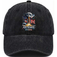 Patriotic 2026 Lunar Orbit Mission Rocket Launch Washed Cotton Baseball Cap American Flag n Moon Patriotic Space Astronomy Enthusiasts