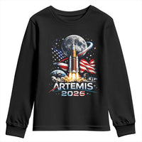 Patriotic 2026 Lunar Orbit Mission Rocket Launch Youth Sweatshirt American Flag n Moon Patriotic Space Astronomy Enthusiasts TS02