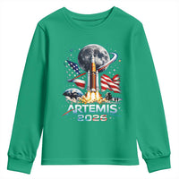 Patriotic 2026 Lunar Orbit Mission Rocket Launch Youth Sweatshirt American Flag n Moon Patriotic Space Astronomy Enthusiasts TS02