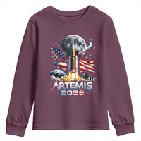 Patriotic 2026 Lunar Orbit Mission Rocket Launch Youth Sweatshirt American Flag n Moon Patriotic Space Astronomy Enthusiasts TS02