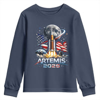 Patriotic 2026 Lunar Orbit Mission Rocket Launch Youth Sweatshirt American Flag n Moon Patriotic Space Astronomy Enthusiasts TS02