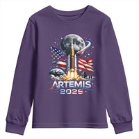 Patriotic 2026 Lunar Orbit Mission Rocket Launch Youth Sweatshirt American Flag n Moon Patriotic Space Astronomy Enthusiasts TS02