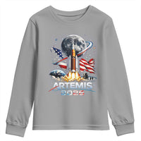 Patriotic 2026 Lunar Orbit Mission Rocket Launch Youth Sweatshirt American Flag n Moon Patriotic Space Astronomy Enthusiasts TS02