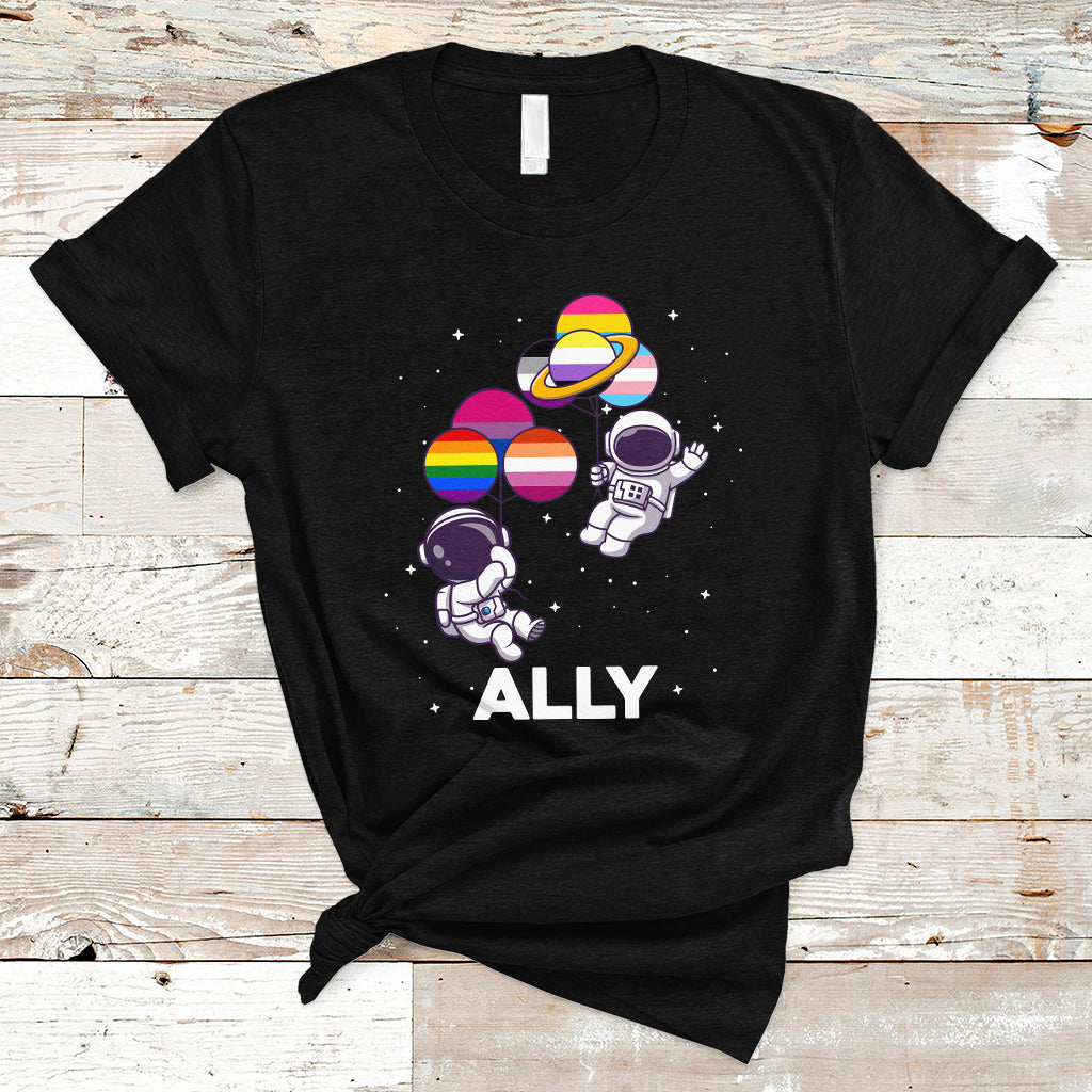 Gay Ally T Shirt Proud Ally Pride Rainbow LGBT Ally Astronaut Safe Spaces - Wonder Print Shop