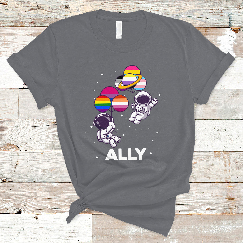 Gay Ally T Shirt Proud Ally Pride Rainbow LGBT Ally Astronaut Safe Spaces - Wonder Print Shop
