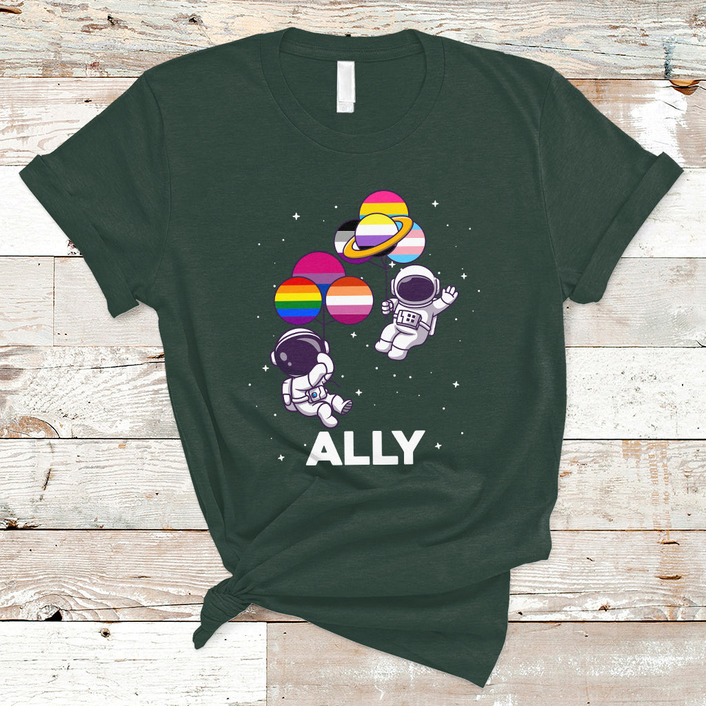 Gay Ally T Shirt Proud Ally Pride Rainbow LGBT Ally Astronaut Safe Spaces - Wonder Print Shop