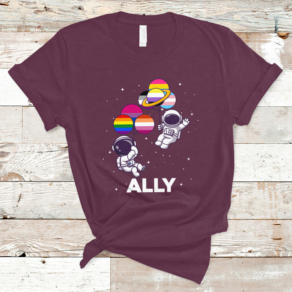 Gay Ally T Shirt Proud Ally Pride Rainbow LGBT Ally Astronaut Safe Spaces - Wonder Print Shop