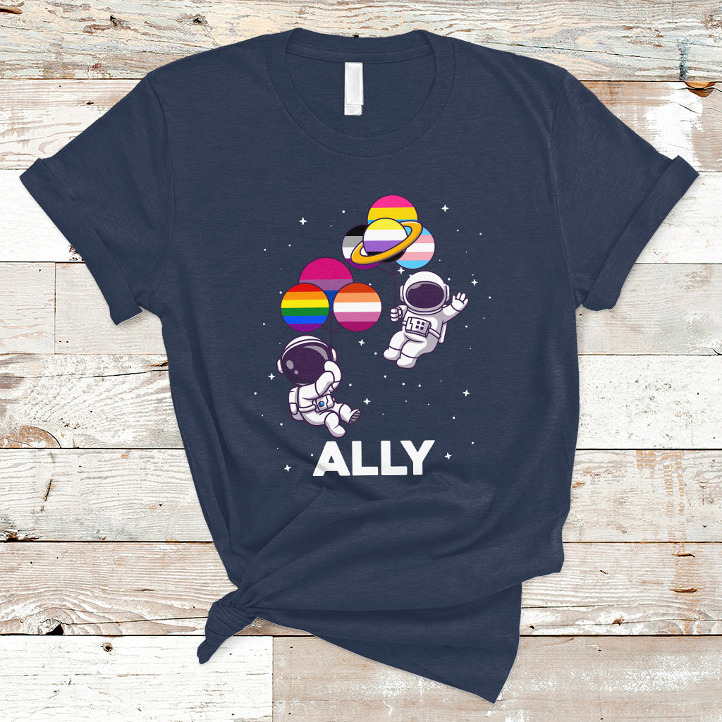 Gay Ally T Shirt Proud Ally Pride Rainbow LGBT Ally Astronaut Safe Spaces - Wonder Print Shop