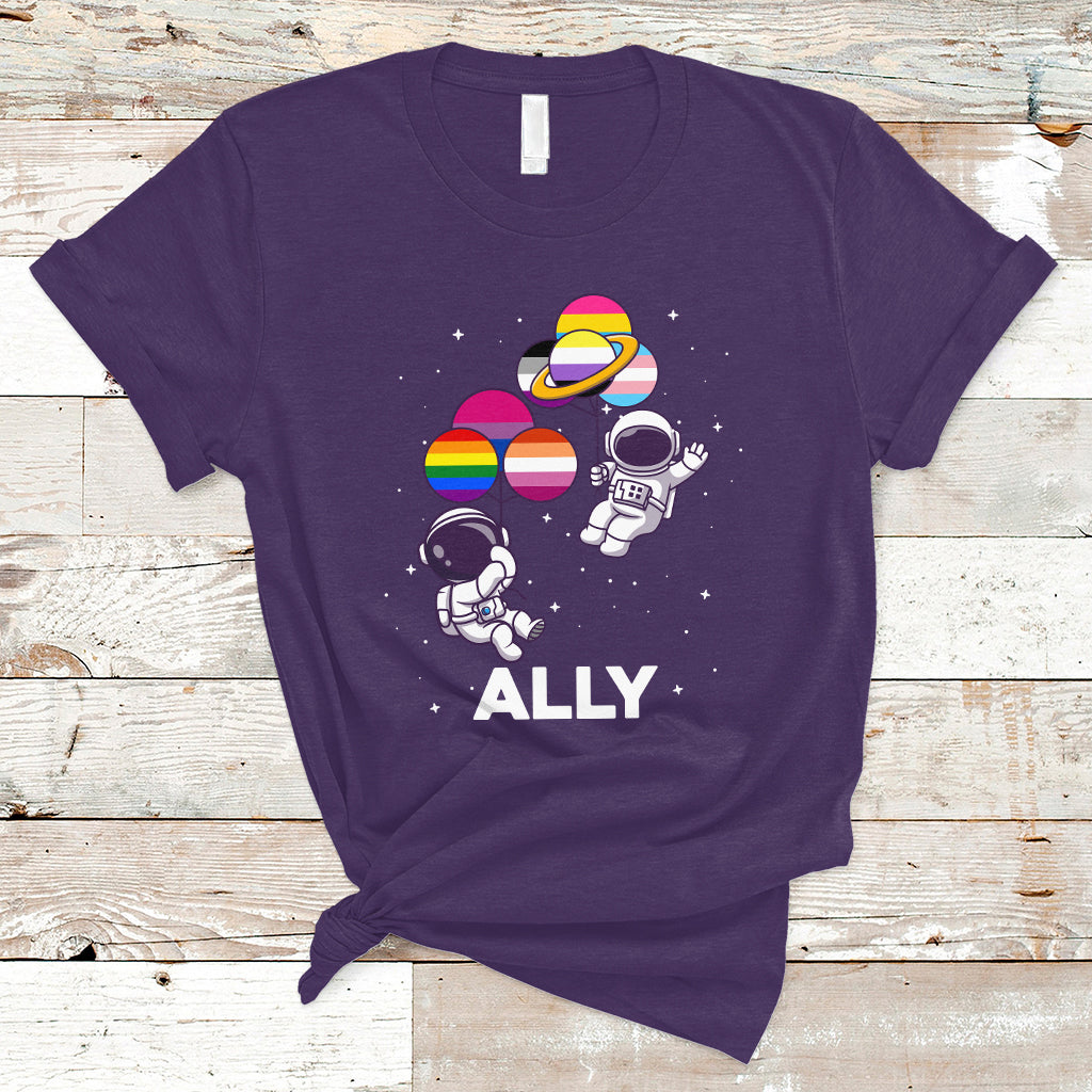 Gay Ally T Shirt Proud Ally Pride Rainbow LGBT Ally Astronaut Safe Spaces - Wonder Print Shop