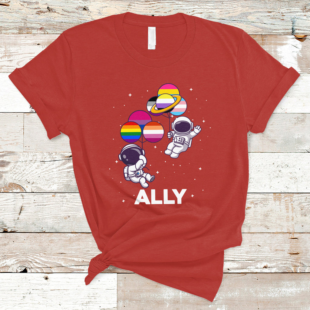 Gay Ally T Shirt Proud Ally Pride Rainbow LGBT Ally Astronaut Safe Spaces - Wonder Print Shop