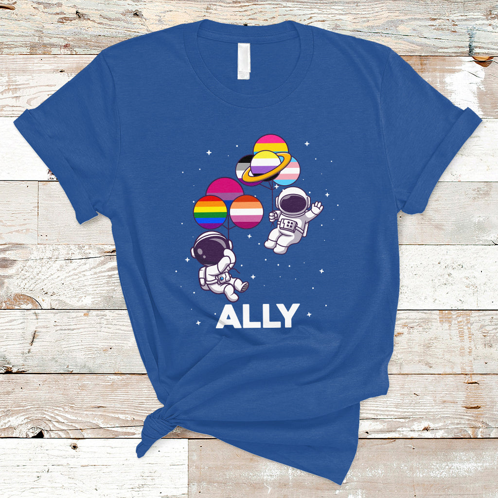 Gay Ally T Shirt Proud Ally Pride Rainbow LGBT Ally Astronaut Safe Spaces - Wonder Print Shop