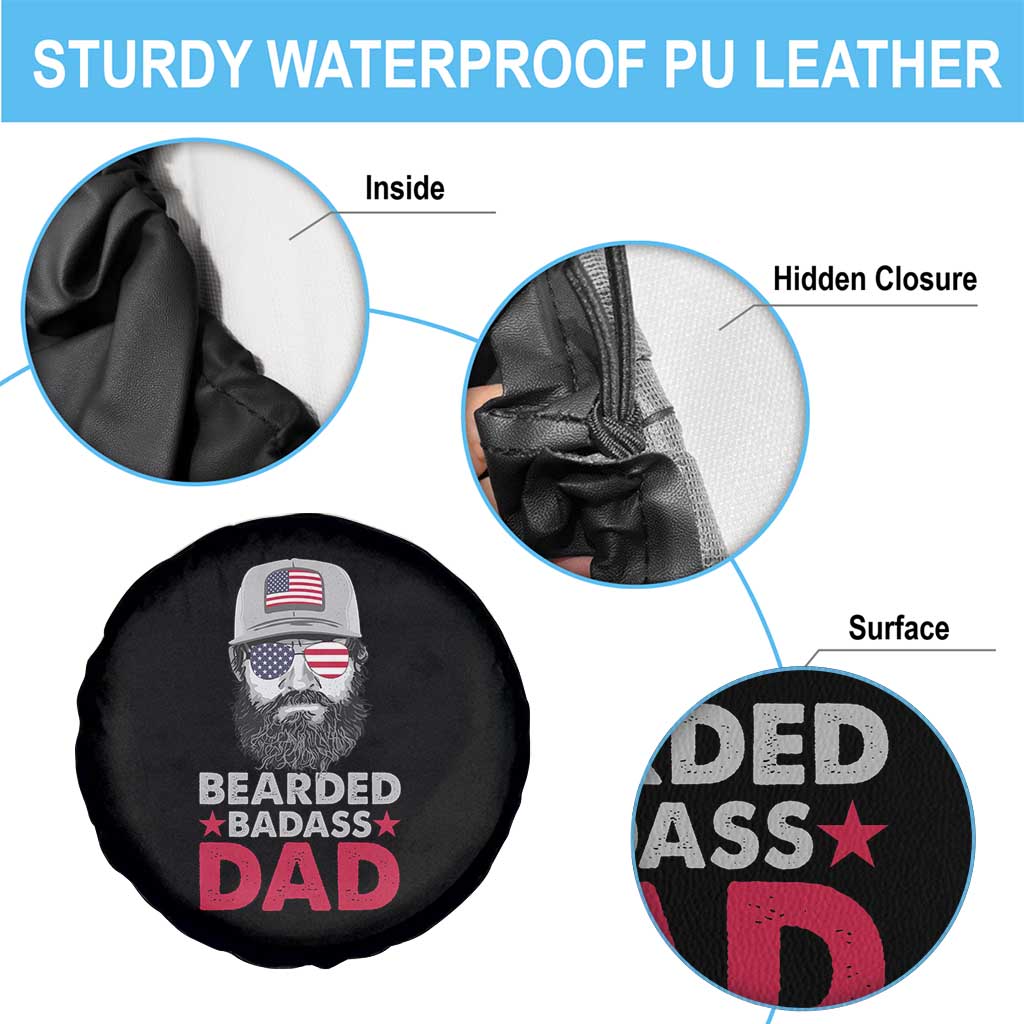 Bearded Badass American Dad Spare Tire Cover Funny 4th July US for Men