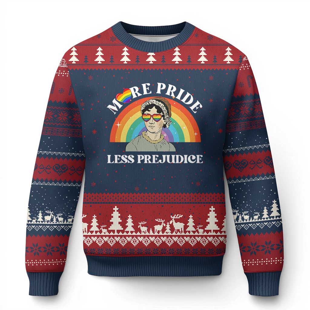 Gay Pride Ugly Christmas Sweater More Pride Less Prejudice LGBT Pride Month - Wonder Print Shop