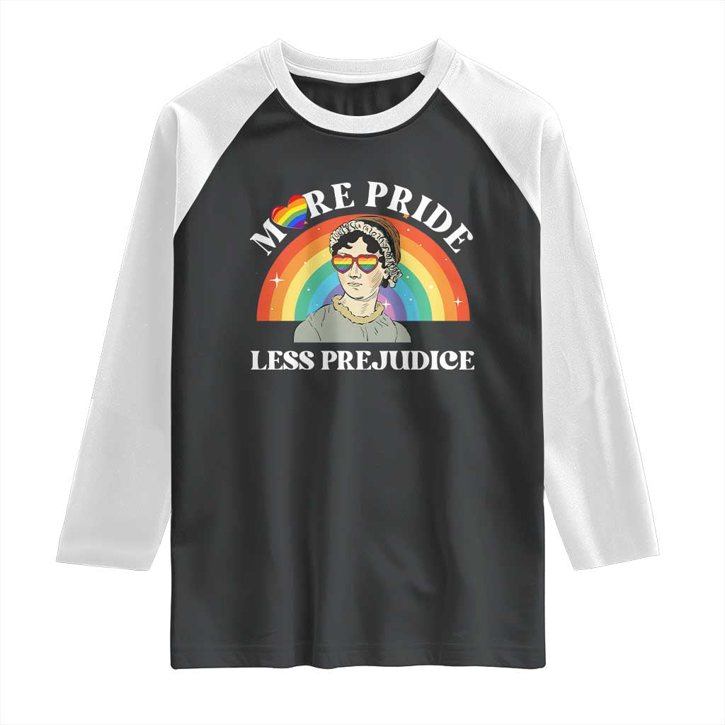 Gay Pride Raglan Shirt More Pride Less Prejudice LGBT Pride Month - Wonder Print Shop