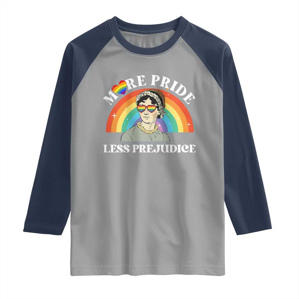 Gay Pride Raglan Shirt More Pride Less Prejudice LGBT Pride Month - Wonder Print Shop