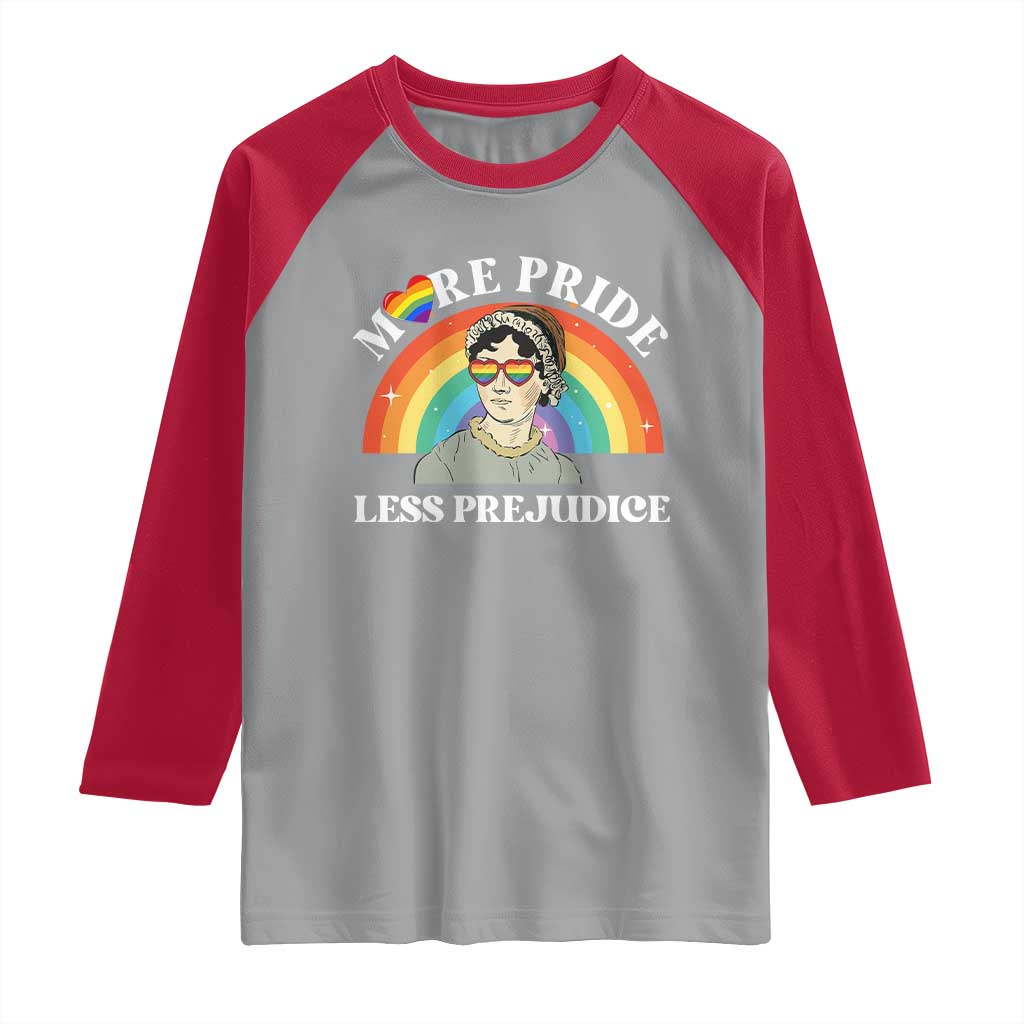 Gay Pride Raglan Shirt More Pride Less Prejudice LGBT Pride Month - Wonder Print Shop