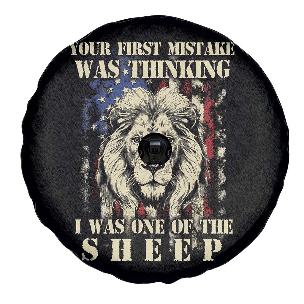 Patriotic American Lion Spare Tire Cover Your First Mistake Was Thinking I Was One Of The Sheep US Flag