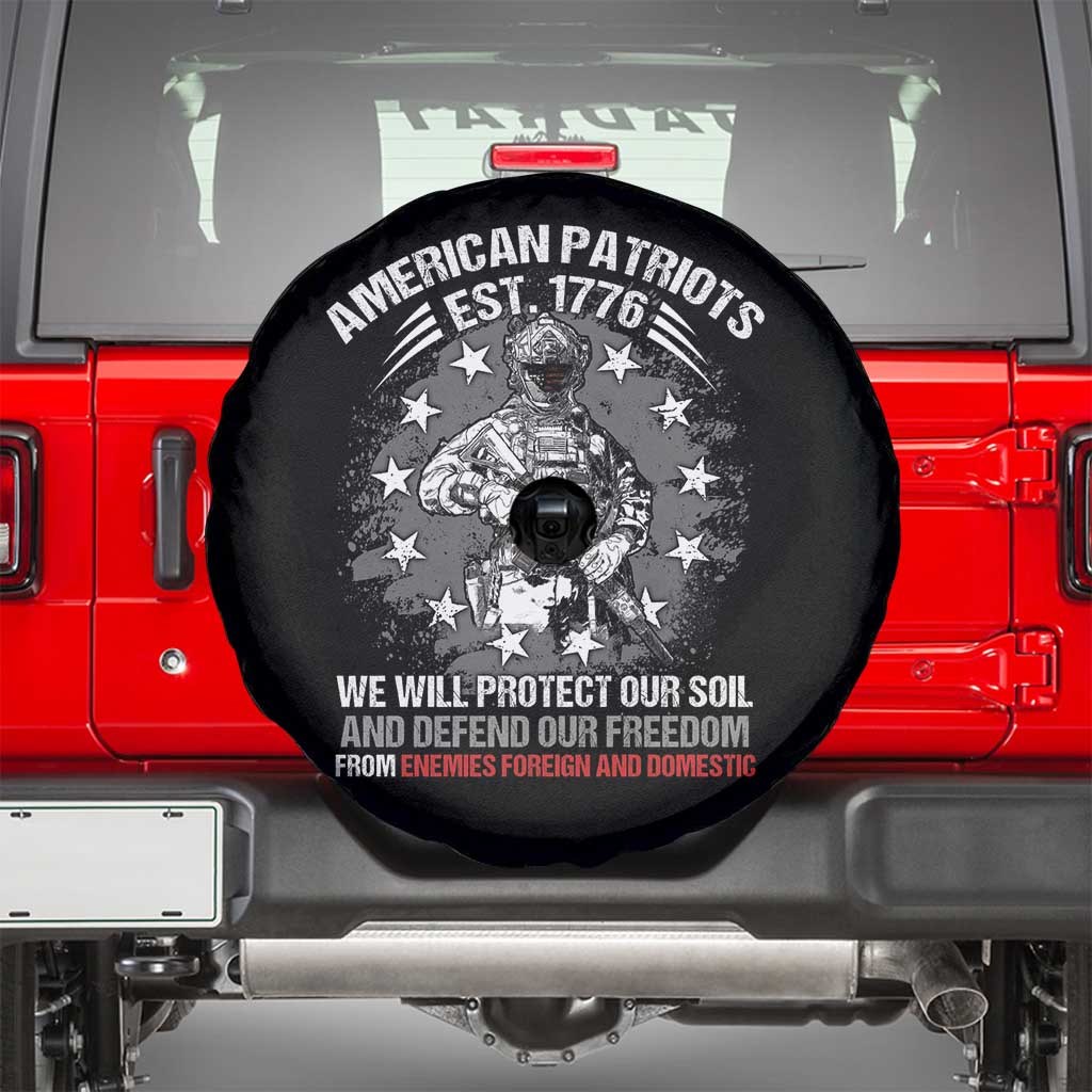 American Patriotic Spare Tire Cover We Will Protect Our Soil And Defend Our Freedom Est 1776 US Warriors