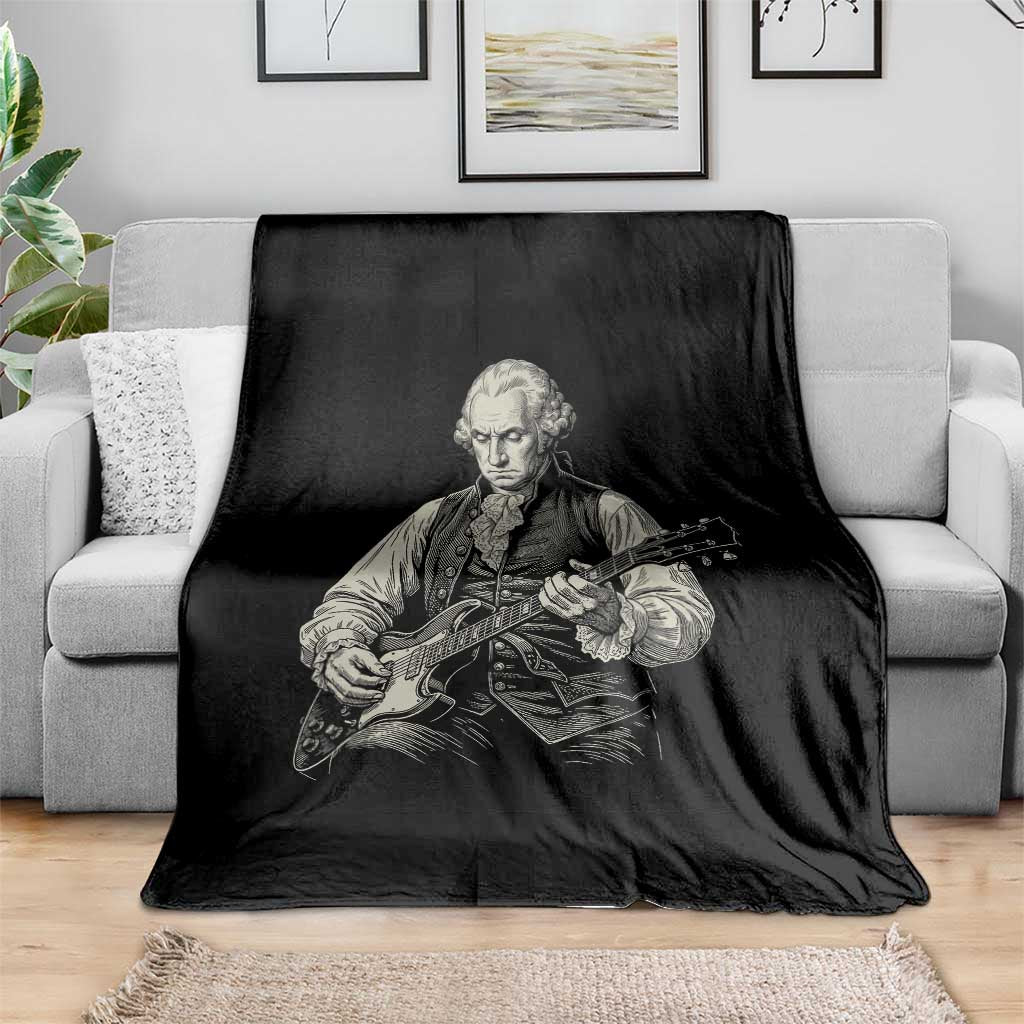 George Washington Rock Star Portrait Throw Blanket Funny Electric Guitar Player Founding Father Patriotic Graphic