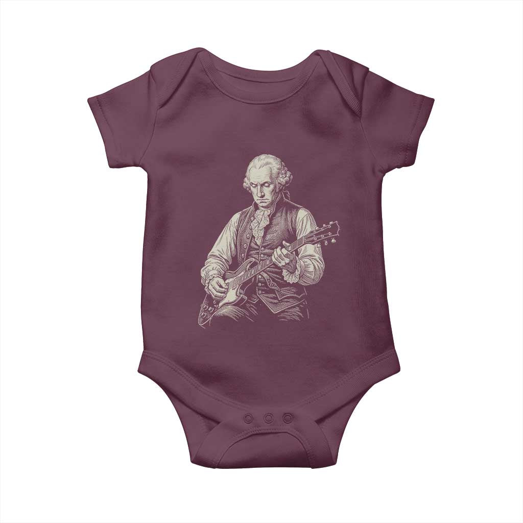 George Washington Rock Star Portrait Baby Onesie Funny Electric Guitar Player Founding Father Patriotic Graphic