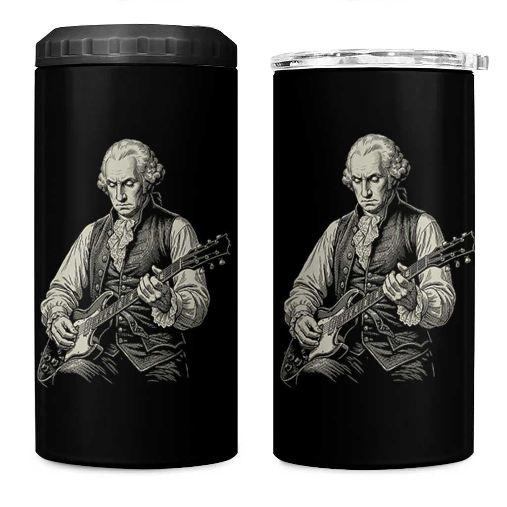 George Washington Rock Star Portrait 4 in 1 Can Cooler Tumbler Funny Electric Guitar Player Founding Father Patriotic Graphic