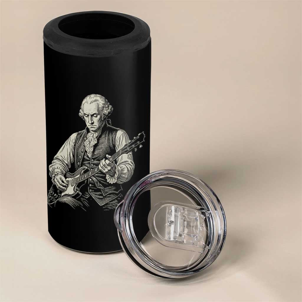 George Washington Rock Star Portrait 4 in 1 Can Cooler Tumbler Funny Electric Guitar Player Founding Father Patriotic Graphic