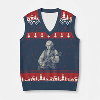 George Washington Rock Star Portrait V-Neck Knit Sweater Vest Funny Electric Guitar Player Founding Father Patriotic Graphic