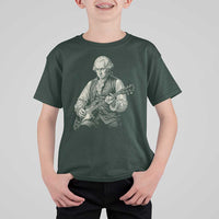 George Washington Rock Star Portrait T Shirt For Kid Funny Electric Guitar Player Founding Father Patriotic Graphic