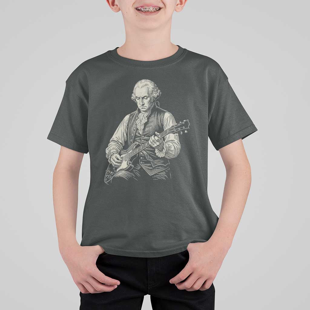 George Washington Rock Star Portrait T Shirt For Kid Funny Electric Guitar Player Founding Father Patriotic Graphic