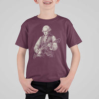 George Washington Rock Star Portrait T Shirt For Kid Funny Electric Guitar Player Founding Father Patriotic Graphic