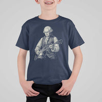 George Washington Rock Star Portrait T Shirt For Kid Funny Electric Guitar Player Founding Father Patriotic Graphic