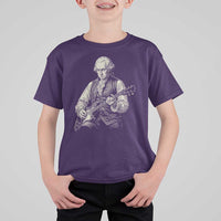 George Washington Rock Star Portrait T Shirt For Kid Funny Electric Guitar Player Founding Father Patriotic Graphic