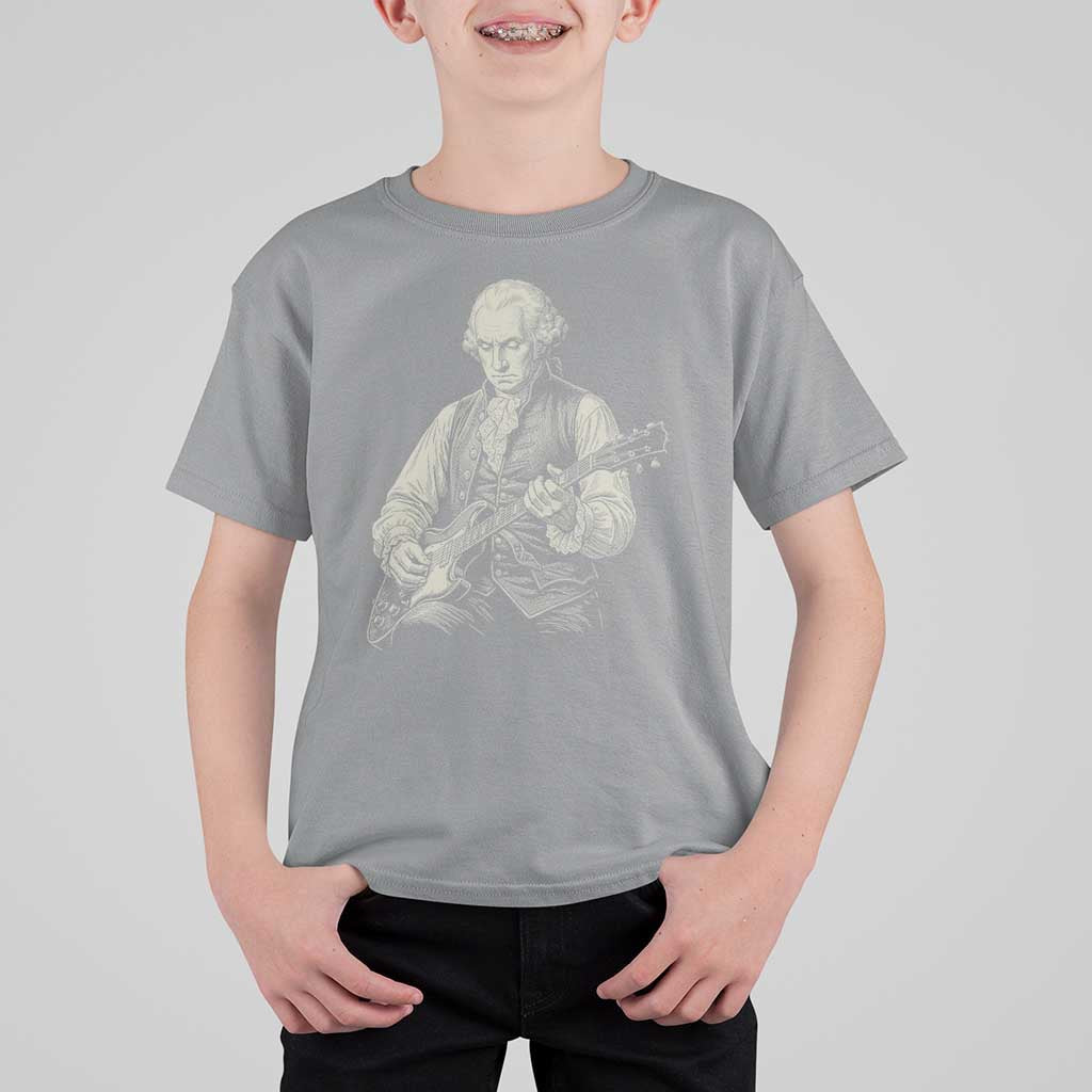 George Washington Rock Star Portrait T Shirt For Kid Funny Electric Guitar Player Founding Father Patriotic Graphic