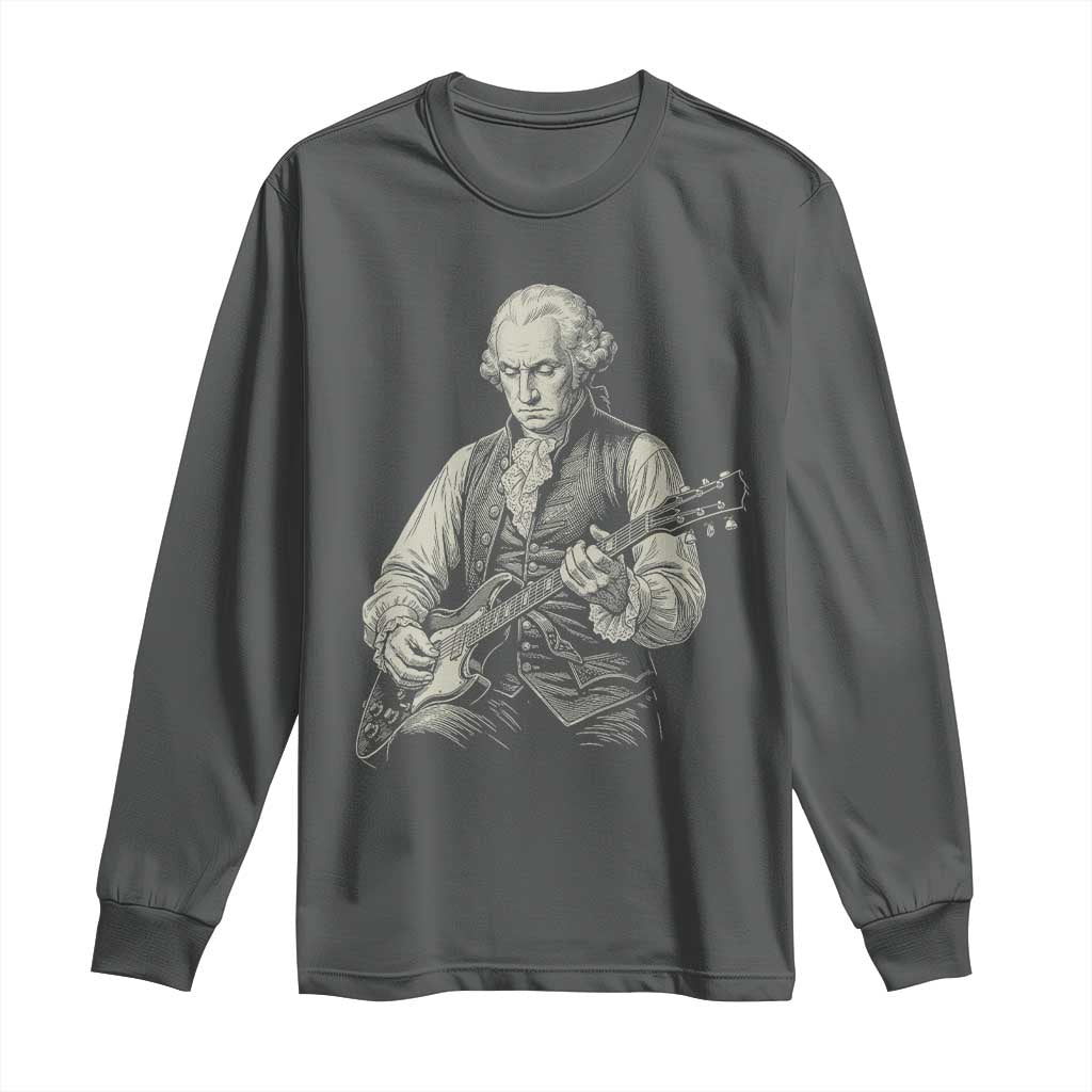 George Washington Rock Star Portrait Long Sleeve Shirt Funny Electric Guitar Player Founding Father Patriotic Graphic
