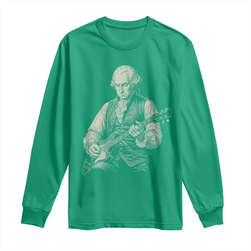 George Washington Rock Star Portrait Long Sleeve Shirt Funny Electric Guitar Player Founding Father Patriotic Graphic