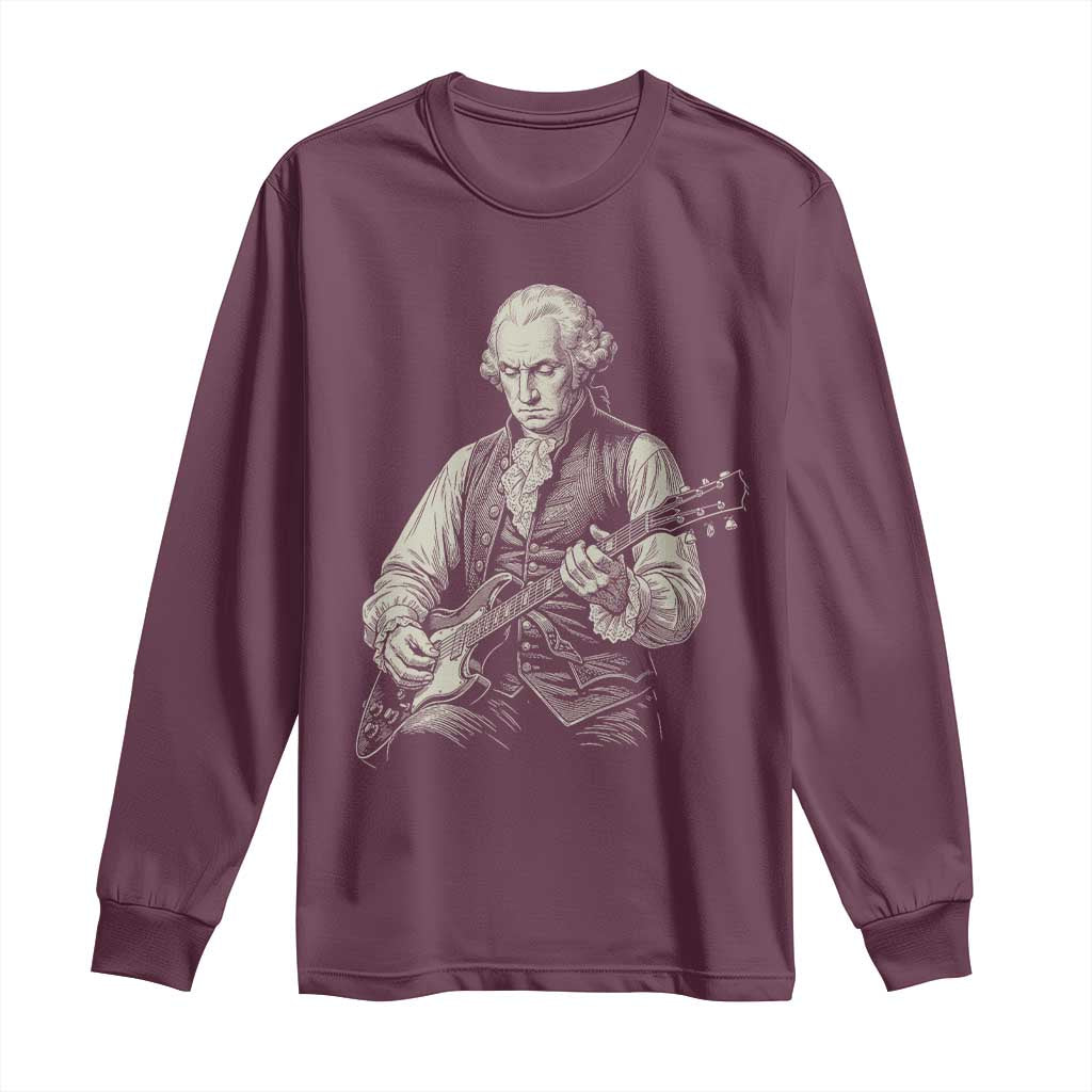 George Washington Rock Star Portrait Long Sleeve Shirt Funny Electric Guitar Player Founding Father Patriotic Graphic